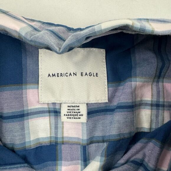 American Eagle Multicolor Plaid Button Up Shirt Short Sleeve Size M 100% Cotton - Picture 3 of 6